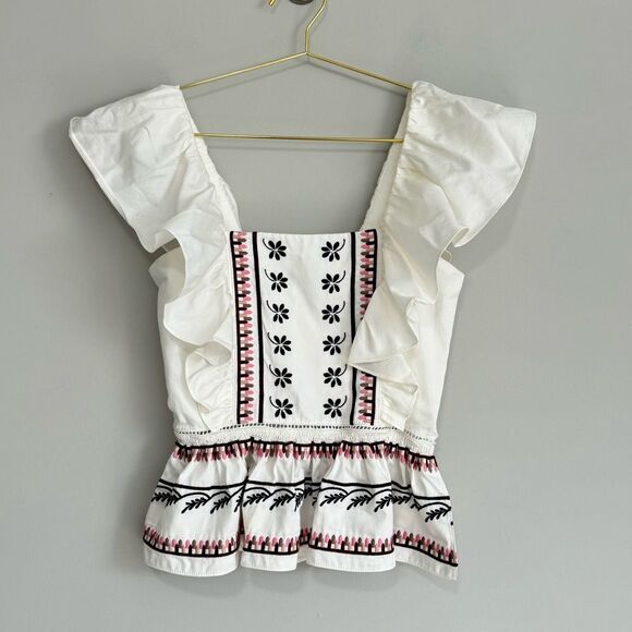 LUG VON SIGA Jade Peplum-Hem Floral Embroidered Top - Picture 3 of 6